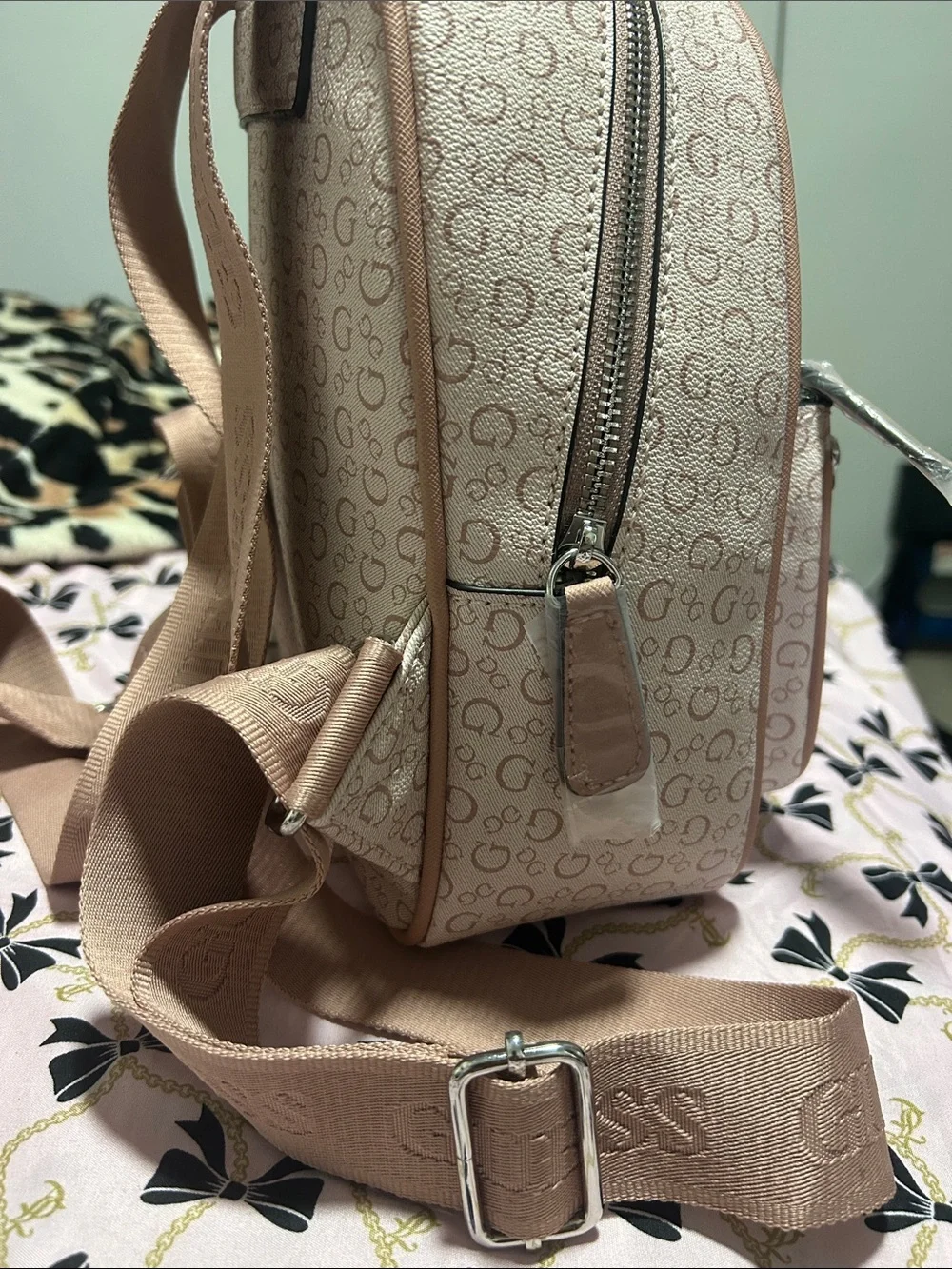 GUESS Blush Pink Mini Backpack with Logo Patch